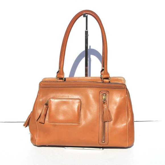 FORTH & TOWNE Leather Satchel Saddle Brown w/Saddle Stitching & Tassels - Picture 1 of 7